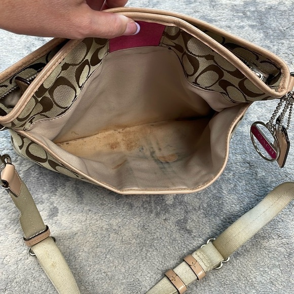 Coach Signature Stripe File Bag Crossbody Messenger Tan Pink F28502 - Picture 17 of 17